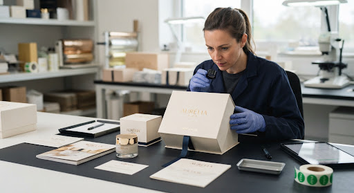 Finished luxury packaging and collateral inspection